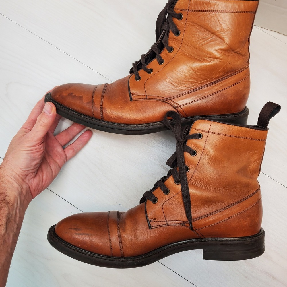 Banana Republic Mens Tan Italian Leather Cap Toe Lace Up Boots 11.5 D Made Italy - Picture 3 of 11